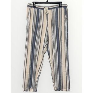 Juniper & Lime Blue Striped Linen Blend Drawstring Elastic Waist Pockets Pants M